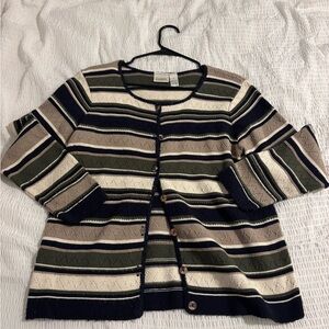 Classic Striped Cardigan Sweater - Navy, Olive & Cream